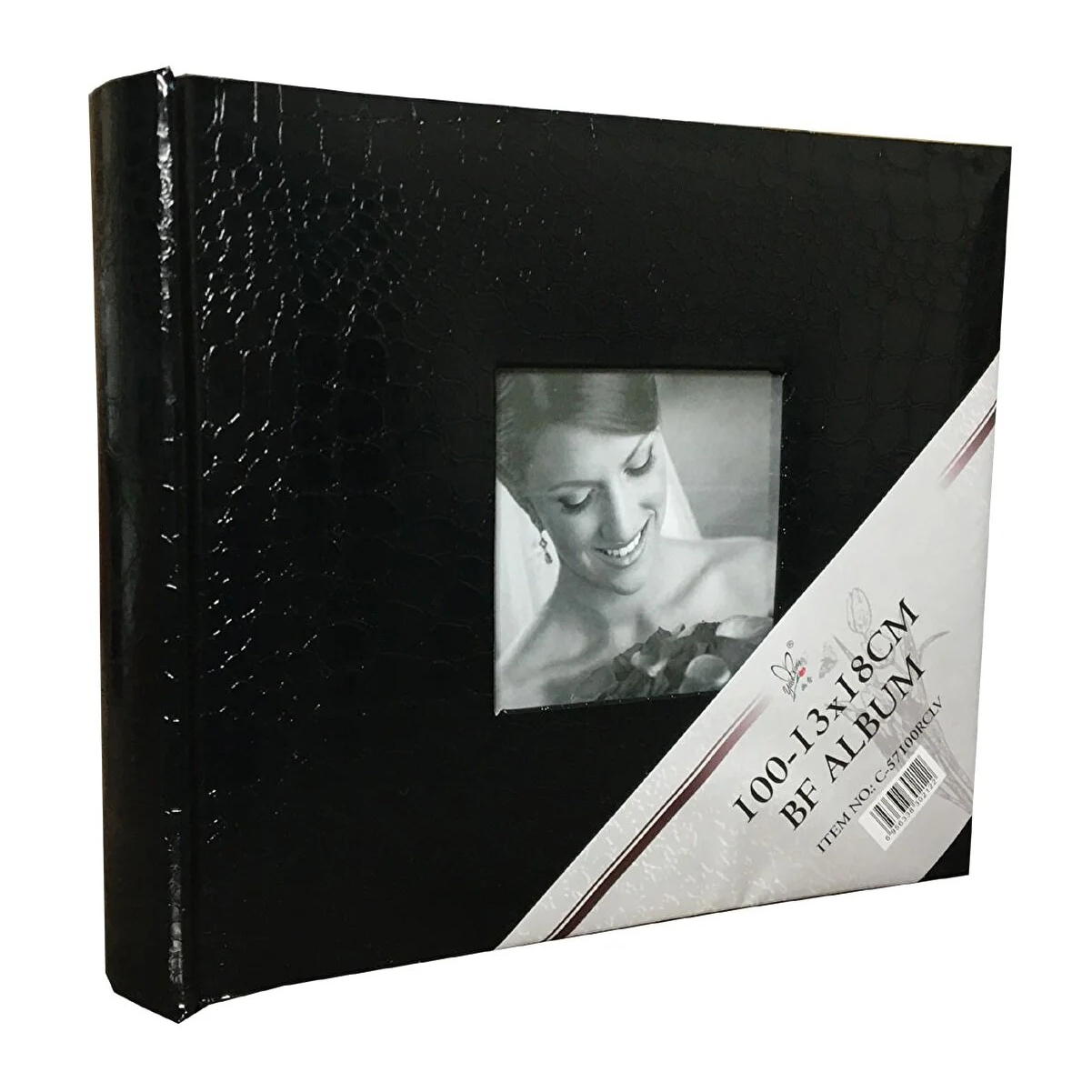 13x18cm 100’lük Hatıra Yazılabilir Çerçeveli Desenli Vinleks Deri Albüm Siyah