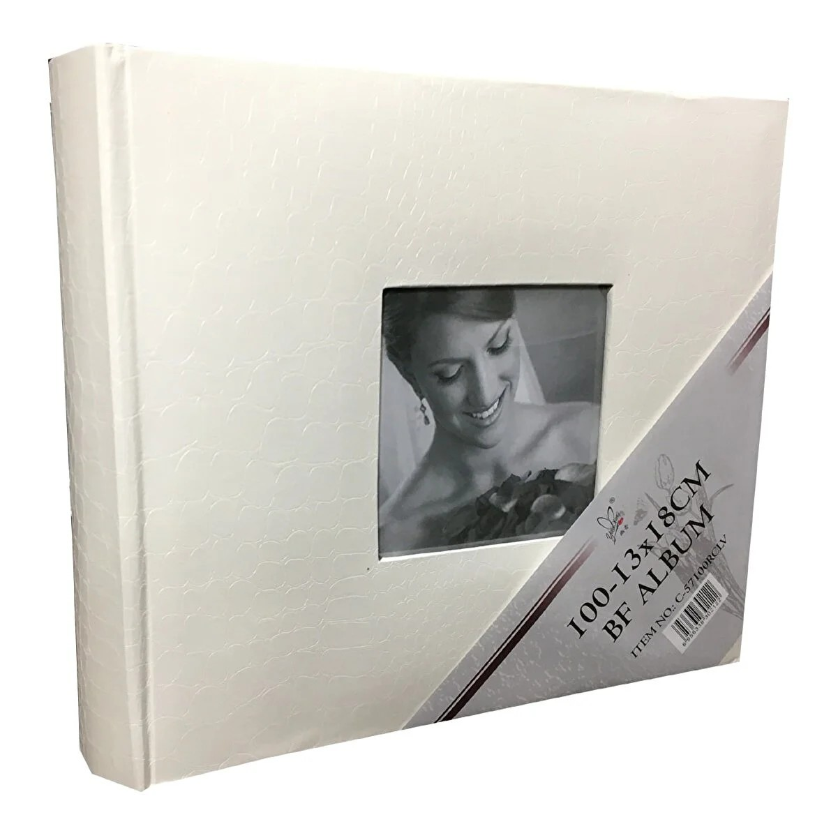 13x18cm 100’lük Hatıra Yazılabilir Çerçeveli Desenli Vinleks Deri Albüm Beyaz